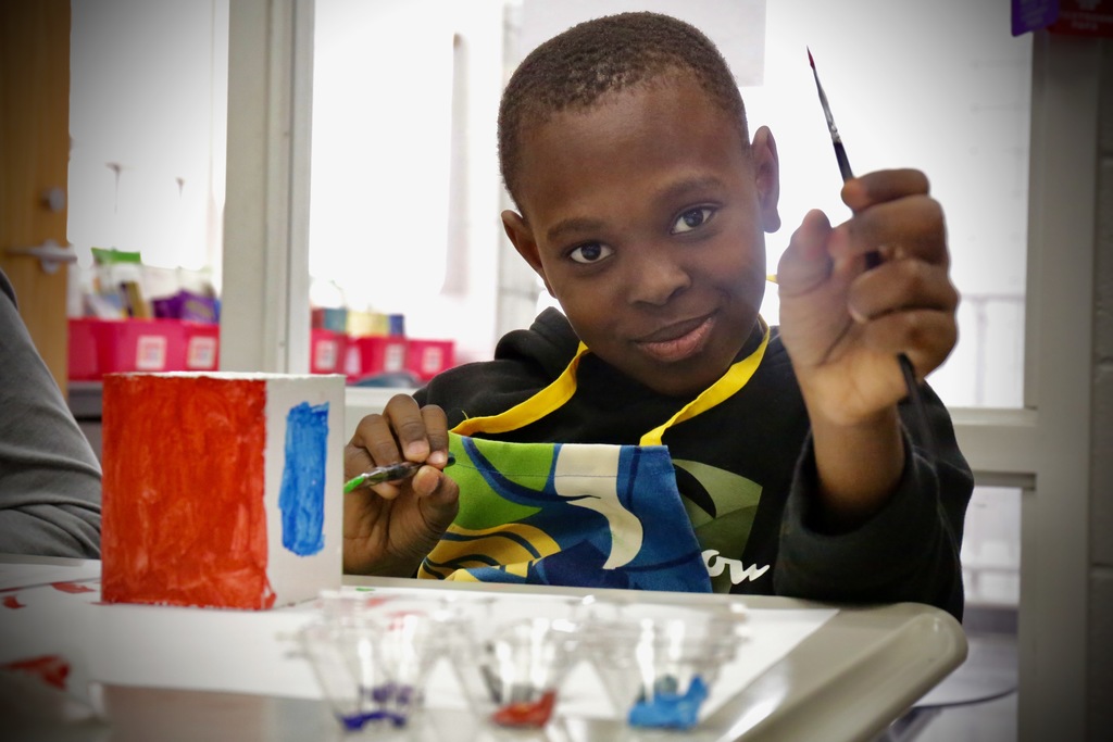 A Snyder Park student works on his art project at his desk
